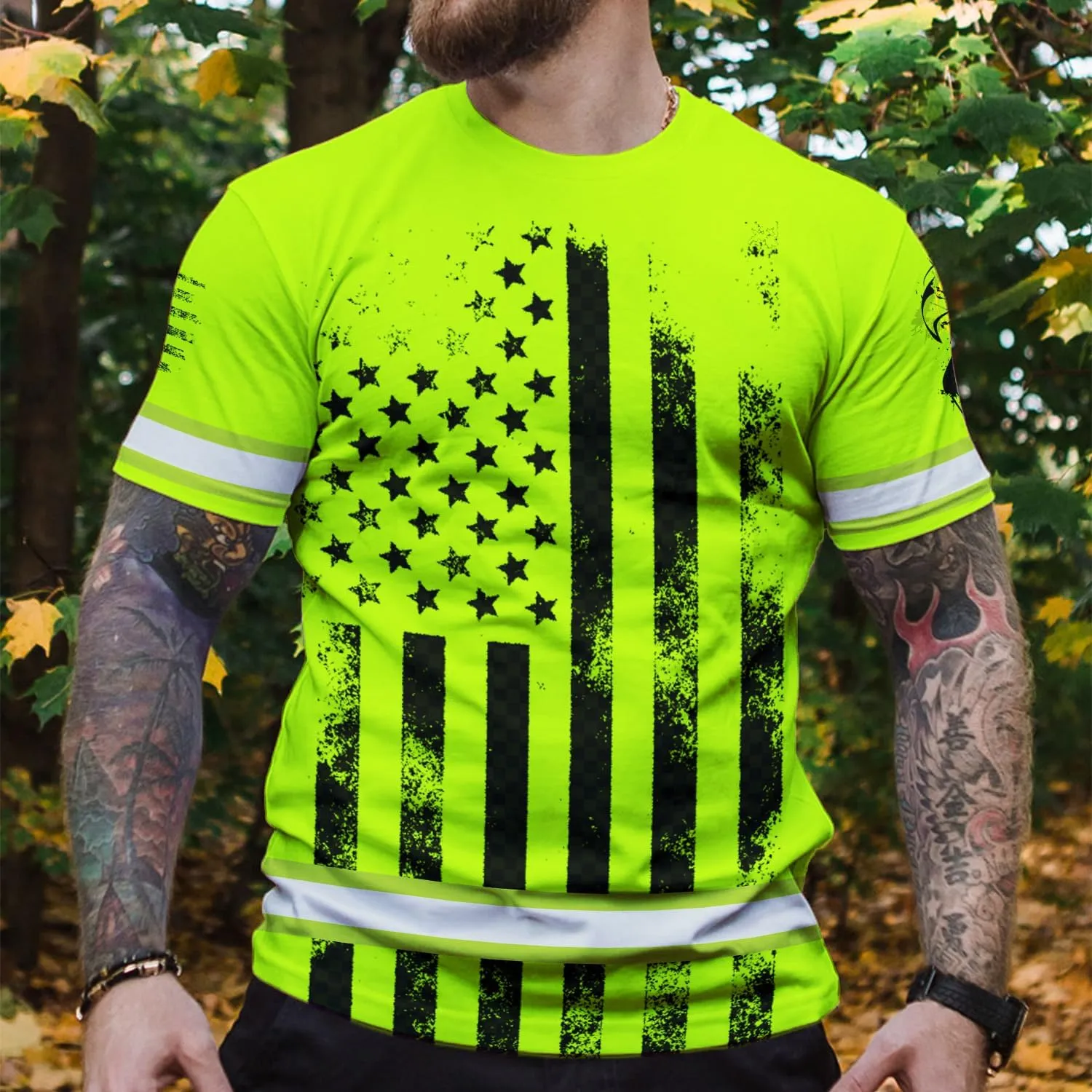 Color US Flag High Visibility Shirt Men Women Custom Name Reflective Safety Shirt Workwear for Worker Patriotic