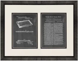 Combined Sticky Fly Paper Holder And Trap Patent Art Chalkboard Print in a Beveled Black Wood Frame with a Double Mat (18" x 24") M13667