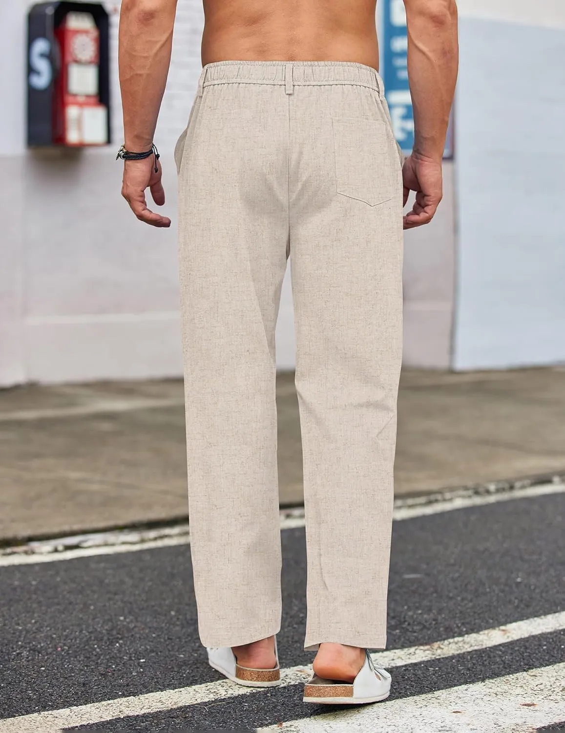COOFANDY Men's Casual Linen Cotton Pants Elastic Waist Summer Beach Trousers Lightweight Yoga Vacation Pants