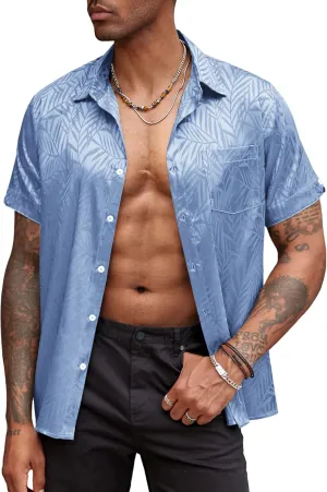 COOFANDY Mens Silk Button Down Short Sleeve Shirt Satin Dress Shirts Summer Beach Wedding Shirt