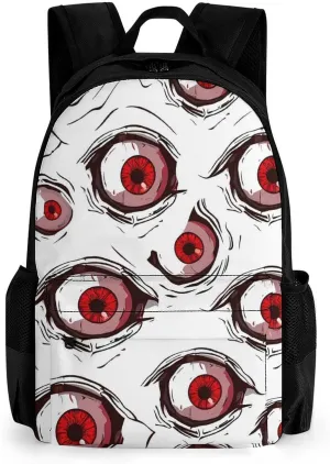 Crazy Scary Eyeballs Travel Backpack Lightweight Shoulder Bag Funny Laptop Daypack with Multi Pockets