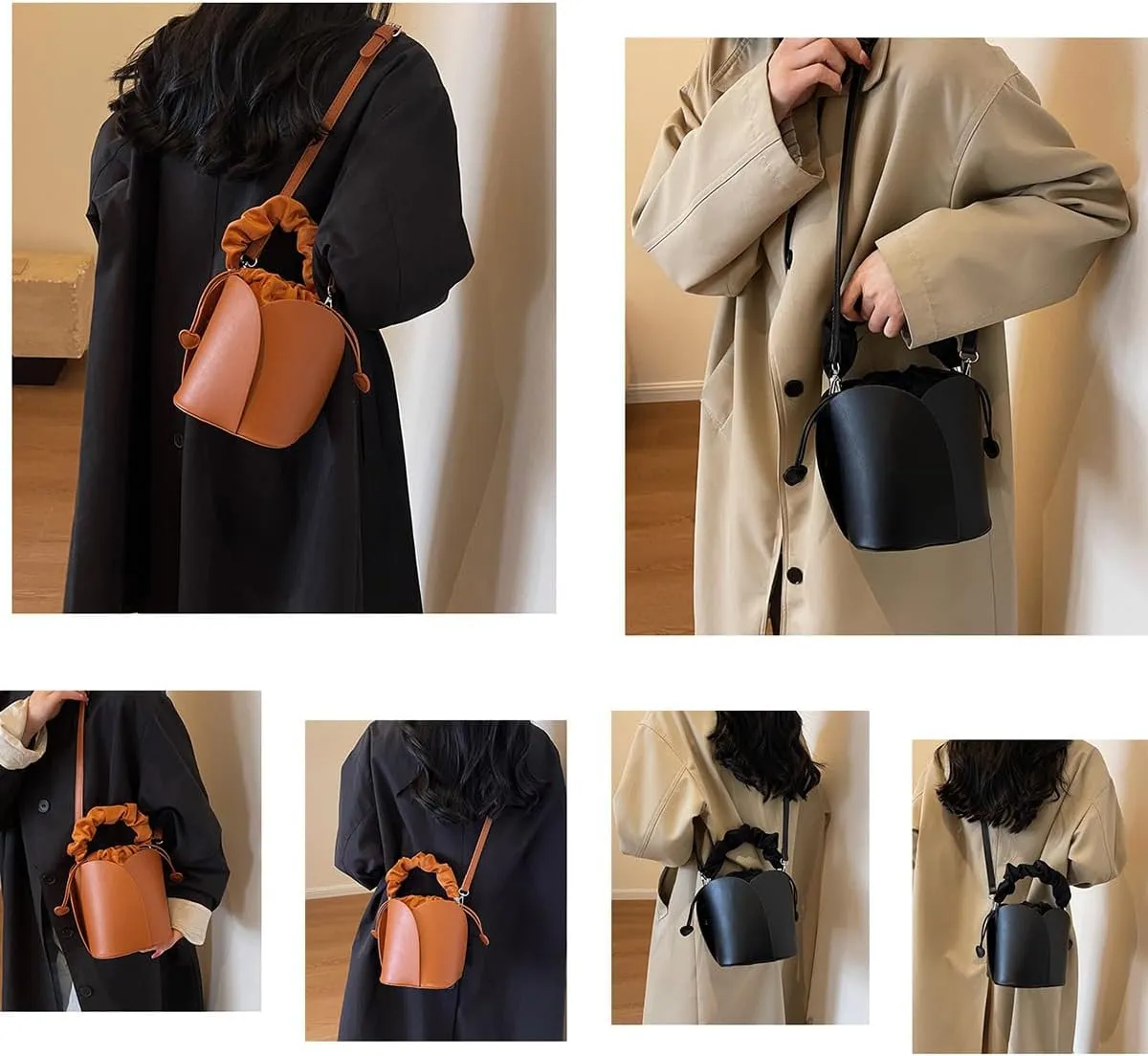 Creative Petal Bag - Large Capacity Design Shoulder Bags for Women, PU pleated drawstring handbag (C)
