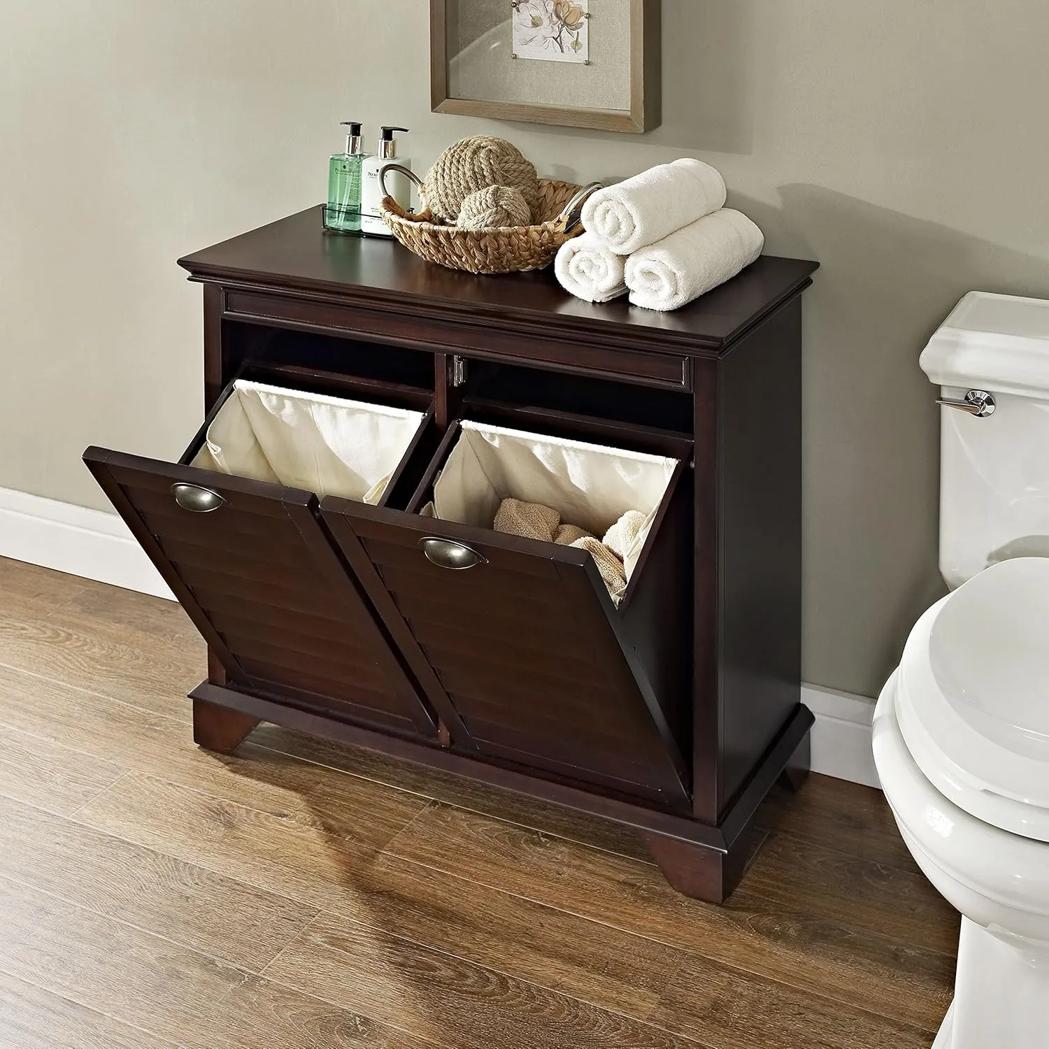 Crosley Furniture Lydia Laundry Hamper with Linen Sorting Bags, Bathroom Storage and Organization, Espresso