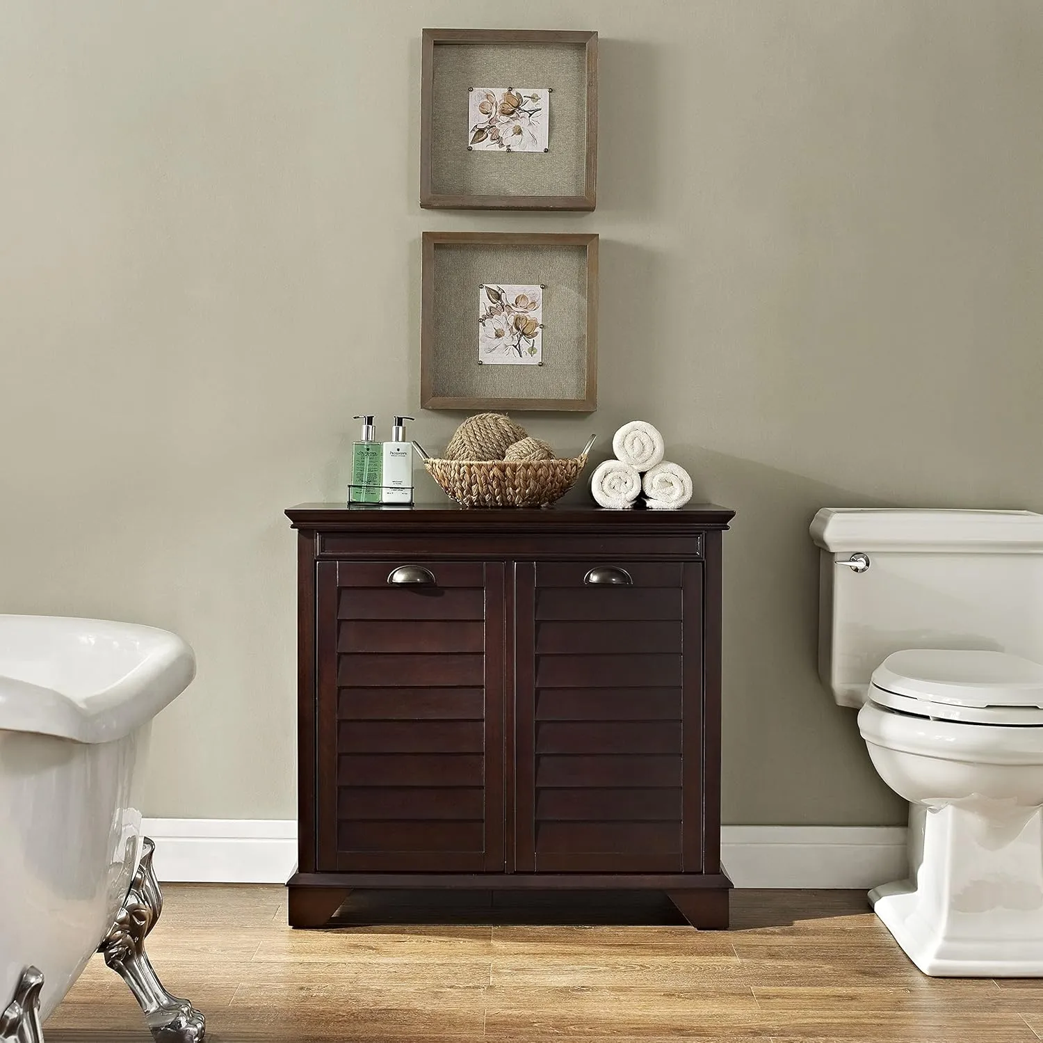 Crosley Furniture Lydia Laundry Hamper with Linen Sorting Bags, Bathroom Storage and Organization, Espresso