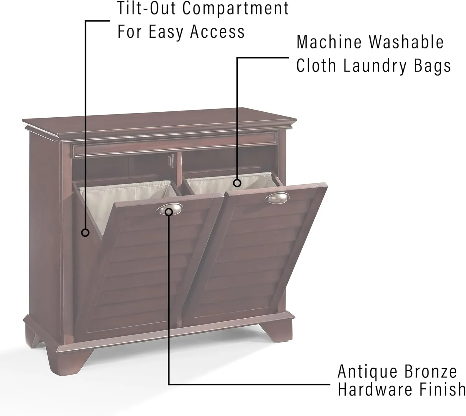 Crosley Furniture Lydia Laundry Hamper with Linen Sorting Bags, Bathroom Storage and Organization, Espresso