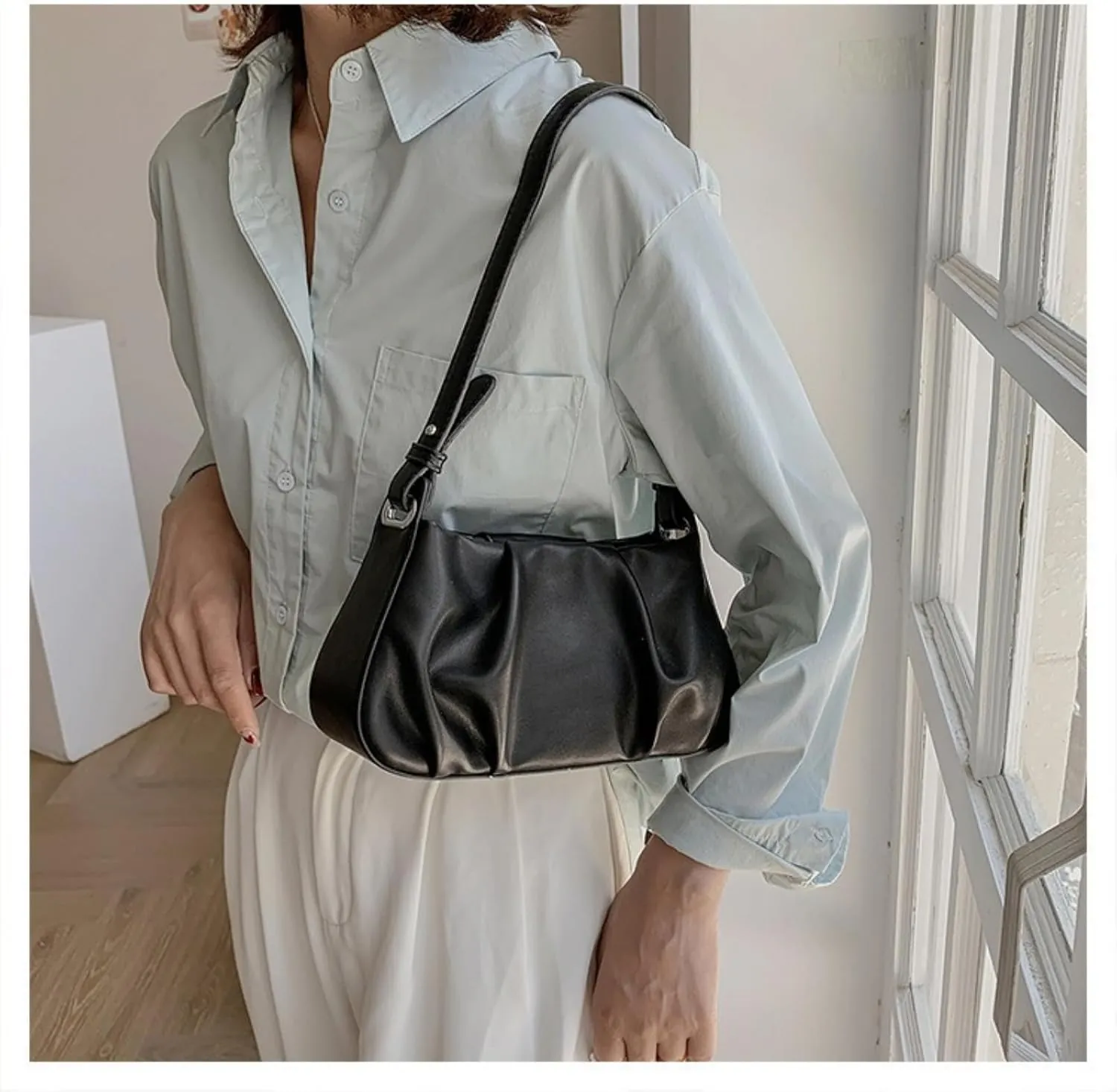 Crossbody Bag for women, Handheld Pleated Cloud Bag Single Shoulder Armpit Handbag with Zipper, Suitable for Travel