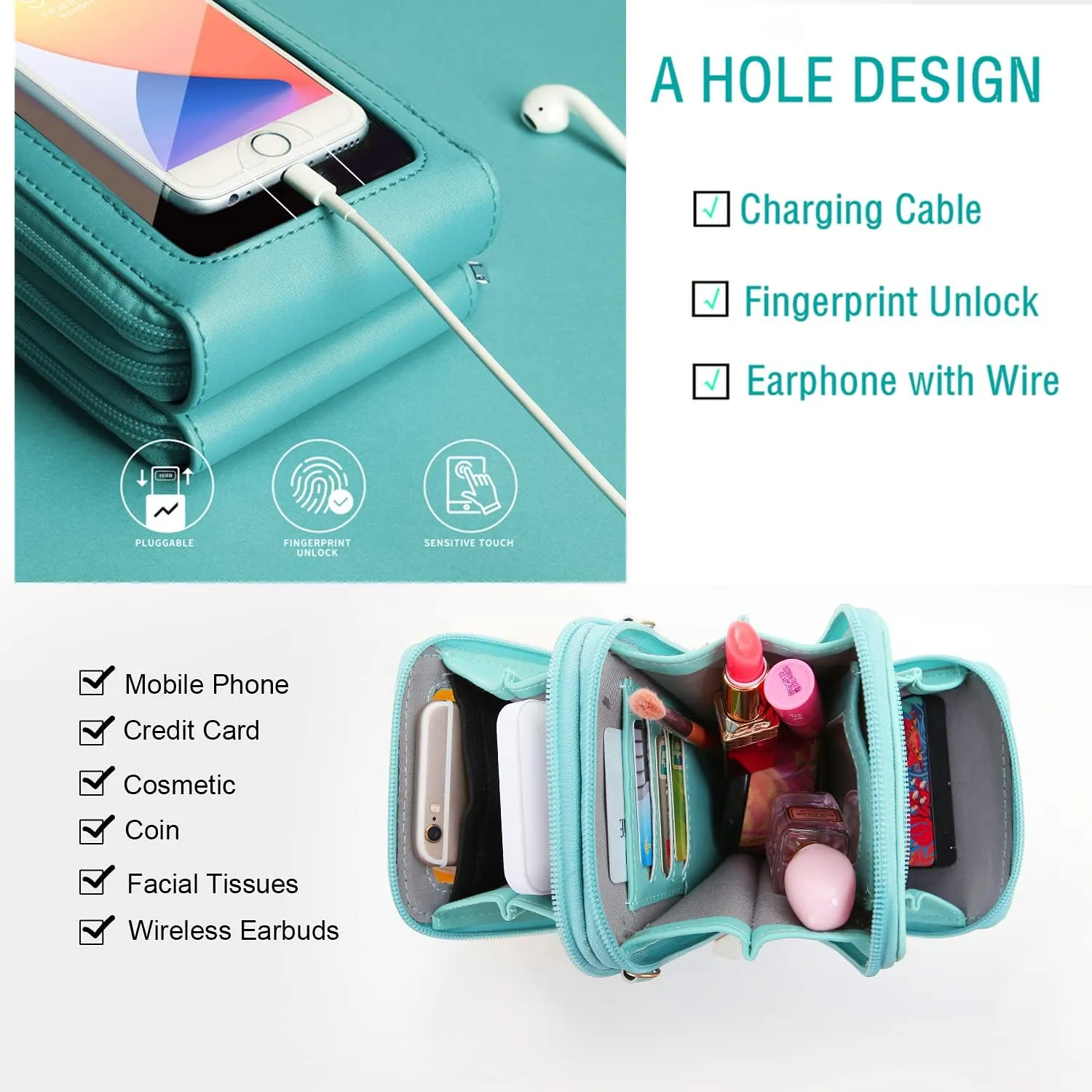 Crossbody Cellphone Purse Women Touch Screen Bag RFID Blocking Wallet Handbag Shoulder Strap