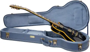 Crossrock Relief Series Les Paul Guitar Case for Single-Cut Electric Guitars | Carved Smoke Blue Finish, Monochrome Blue Velvet Interior, Lock – Premium Wooden Hardshell