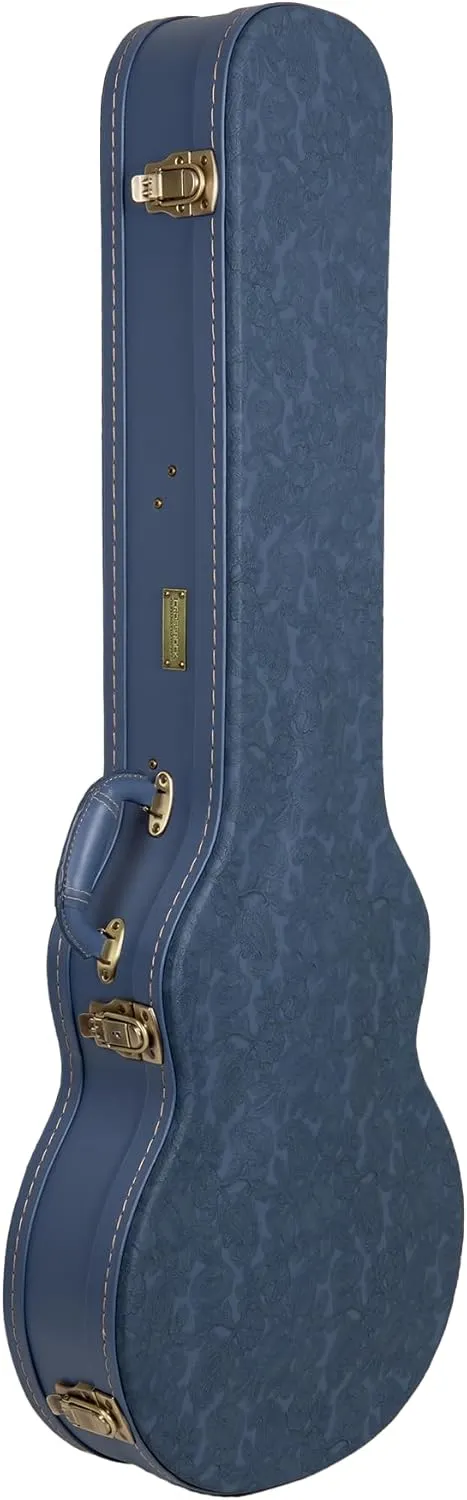 Crossrock Relief Series Les Paul Guitar Case for Single-Cut Electric Guitars | Carved Smoke Blue Finish, Monochrome Blue Velvet Interior, Lock – Premium Wooden Hardshell