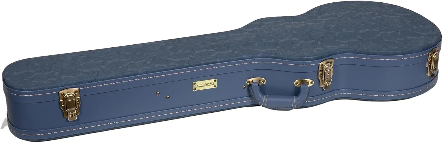 Crossrock Relief Series Les Paul Guitar Case for Single-Cut Electric Guitars | Carved Smoke Blue Finish, Monochrome Blue Velvet Interior, Lock – Premium Wooden Hardshell