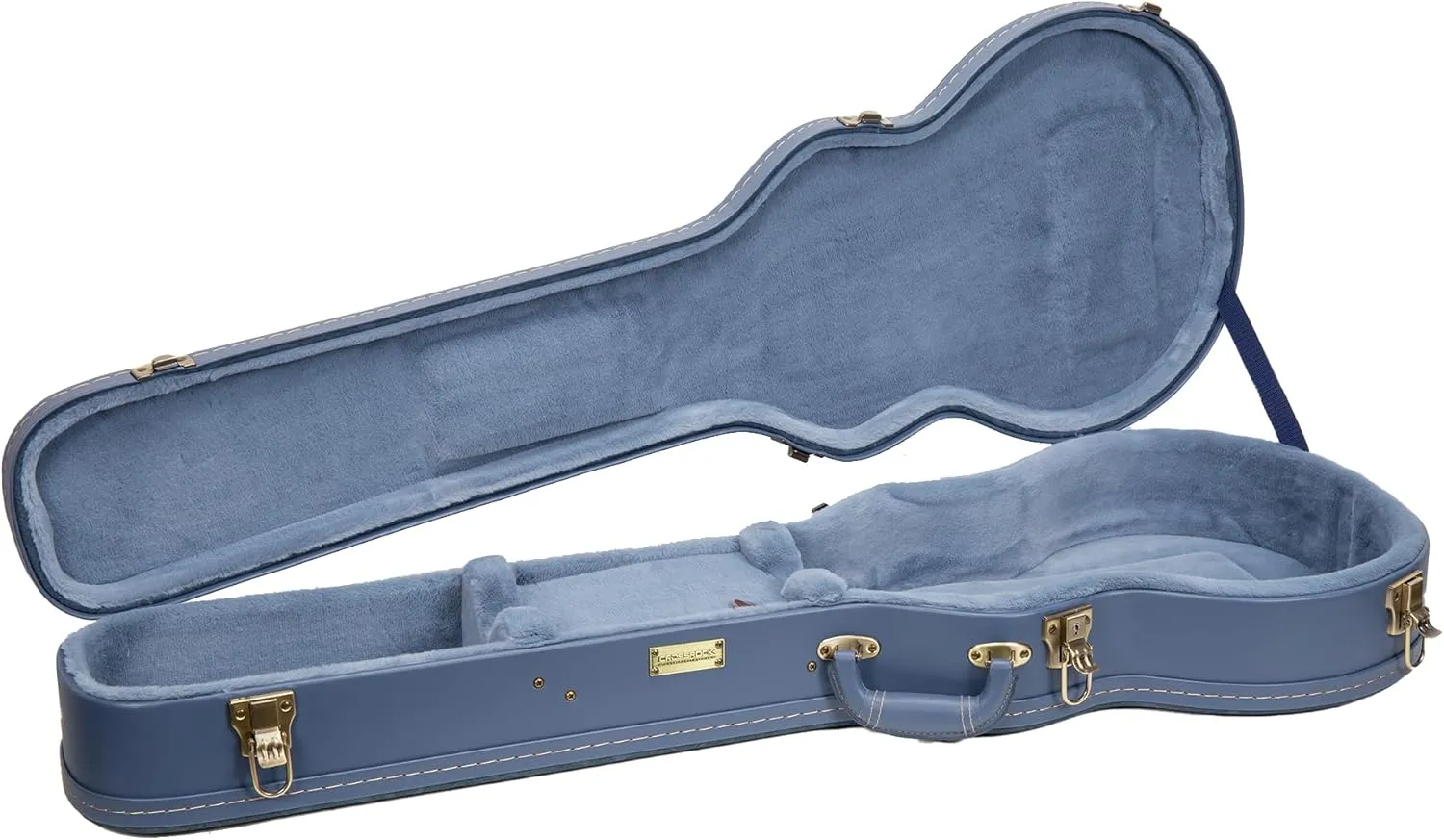 Crossrock Relief Series Les Paul Guitar Case for Single-Cut Electric Guitars | Carved Smoke Blue Finish, Monochrome Blue Velvet Interior, Lock – Premium Wooden Hardshell