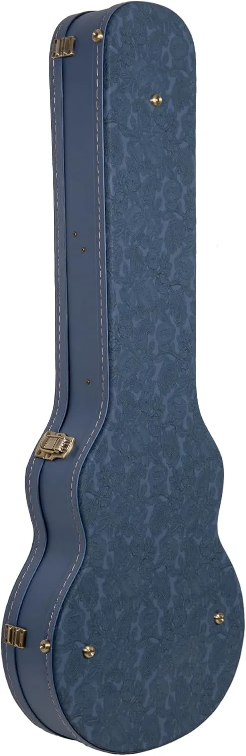 Crossrock Relief Series Les Paul Guitar Case for Single-Cut Electric Guitars | Carved Smoke Blue Finish, Monochrome Blue Velvet Interior, Lock – Premium Wooden Hardshell