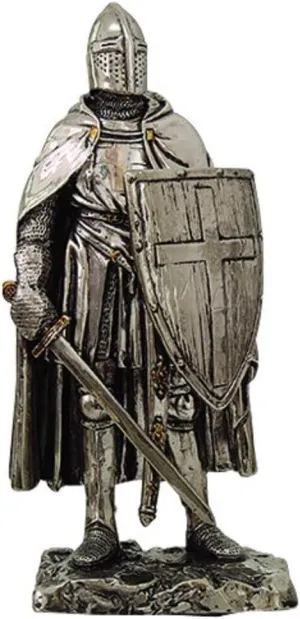 Crusader Knight Statue Silver Finishing Cold Cast Resin Statue 7" (8711)