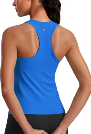CRZ YOGA Seamless Womens Breathable Workout Tank Tops Racerback High Neck Sleeveless Running Athletic Shirts