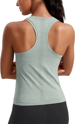 CRZ YOGA Seamless Womens Breathable Workout Tank Tops Racerback High Neck Sleeveless Running Athletic Shirts