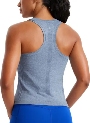 CRZ YOGA Seamless Womens Breathable Workout Tank Tops Racerback High Neck Sleeveless Running Athletic Shirts