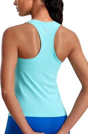 CRZ YOGA Seamless Womens Breathable Workout Tank Tops Racerback High Neck Sleeveless Running Athletic Shirts