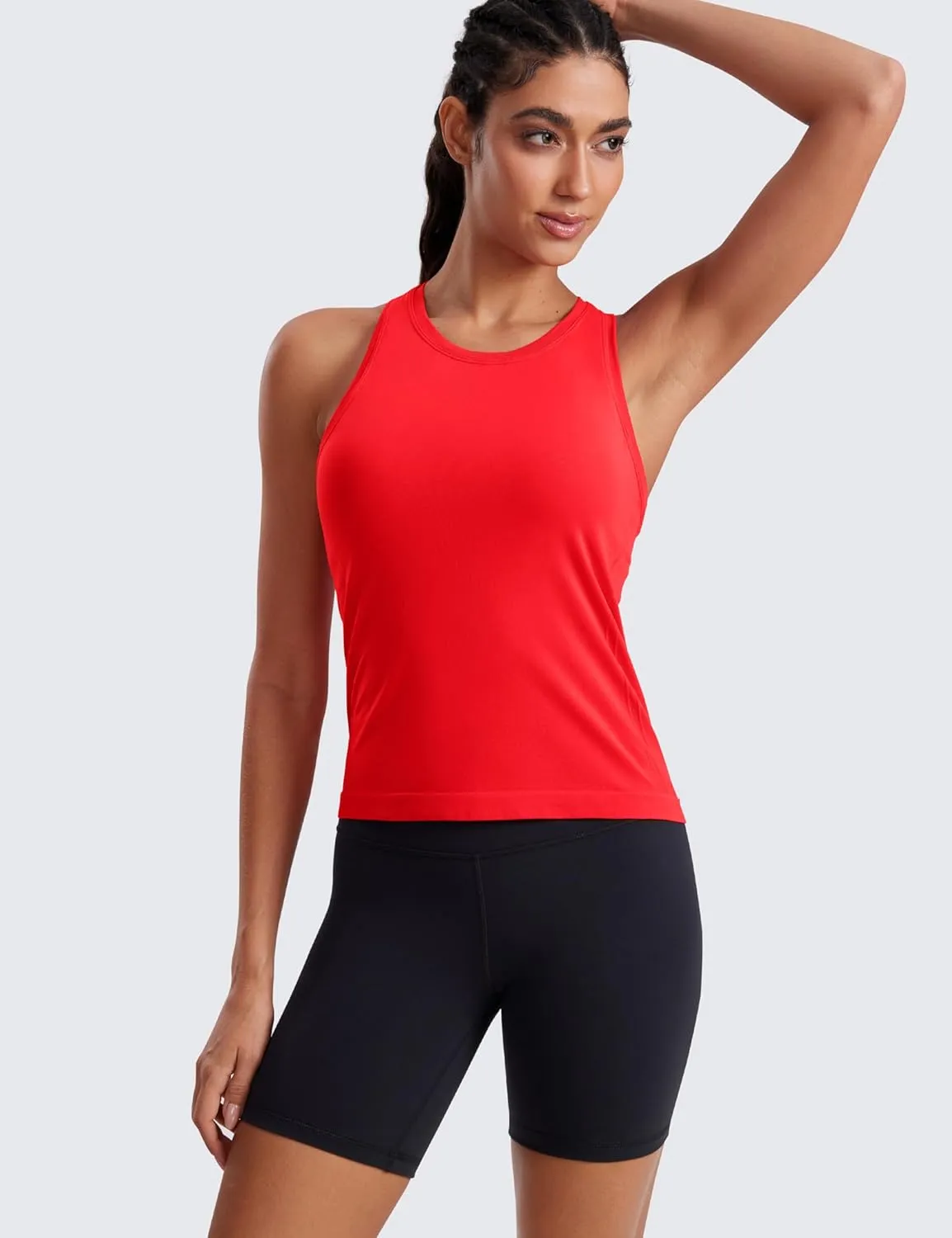CRZ YOGA Seamless Womens Breathable Workout Tank Tops Racerback High Neck Sleeveless Running Athletic Shirts