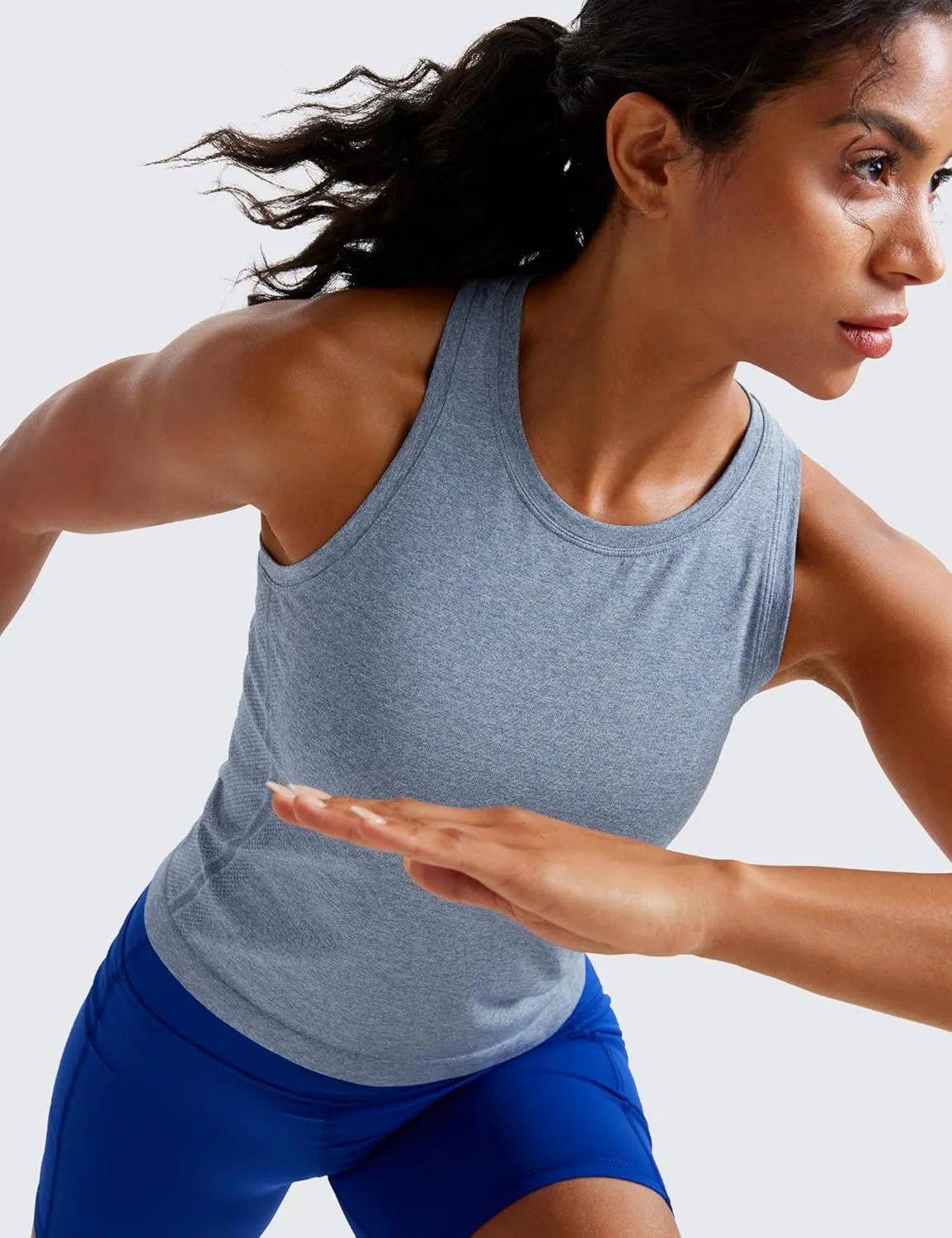 CRZ YOGA Seamless Womens Breathable Workout Tank Tops Racerback High Neck Sleeveless Running Athletic Shirts