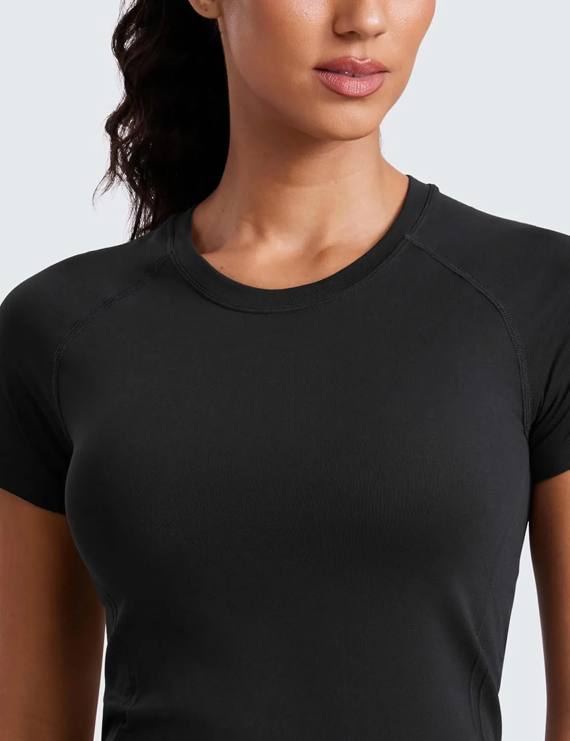 CRZ YOGA Seamless Workout Tops for Women Short Sleeve Athletic Tees Breathable Gym Running Yoga Shirts