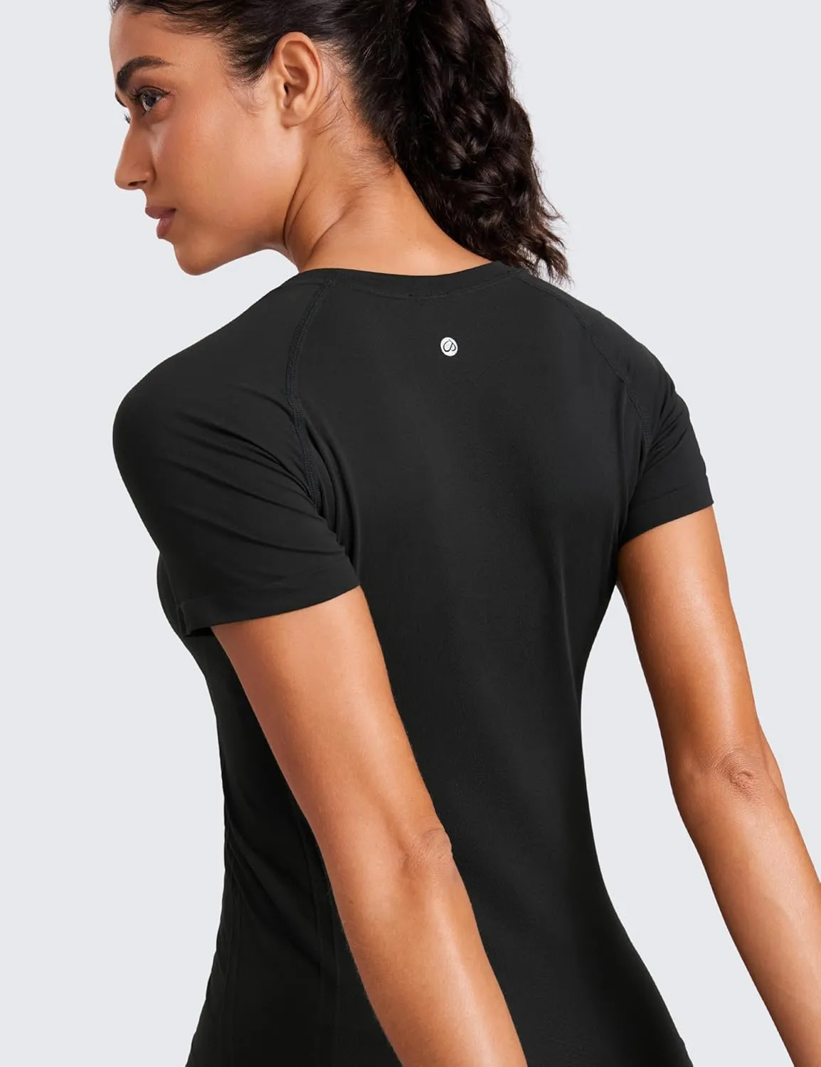CRZ YOGA Seamless Workout Tops for Women Short Sleeve Athletic Tees Breathable Gym Running Yoga Shirts