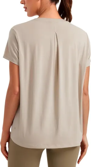 CRZ YOGA Short Sleeve Yoga Tops for Women Soft Loose Casual Flowy Shirts Crew Neck Workout Basic T-Shirt