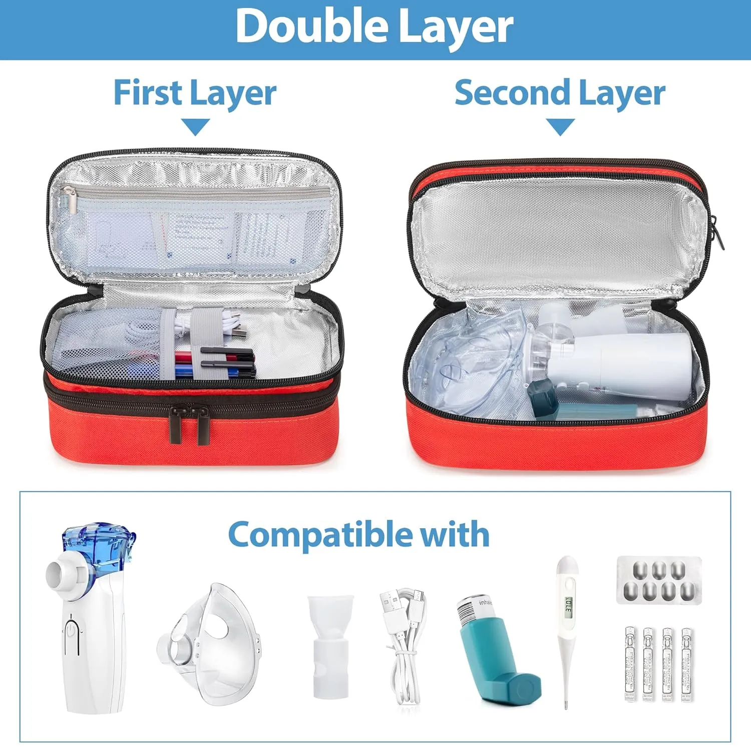 CURMIO Portable Nebulizer Carrying Case, Handheld Inhaler Spacer Storage Bag for Adult, Tangerine, Bag Only