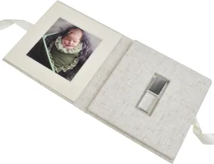 Custom Logo Linen USB boxes with photo frame - Personalized Flash Drive Case - Newborn/Wedding Photography Packaging (include Logo)