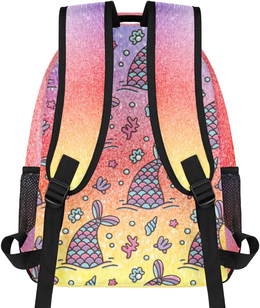 Cute Mermaid Tail Kids Backpack for Boys Ocean Seashell mermaid School Backpack Waterproof Travel Backpacks College School Business Laptop Backpacks Casual Daypack for Men