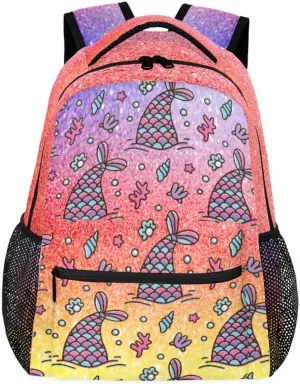 Cute Mermaid Tail Kids Backpack for Boys Ocean Seashell mermaid School Backpack Waterproof Travel Backpacks College School Business Laptop Backpacks Casual Daypack for Men