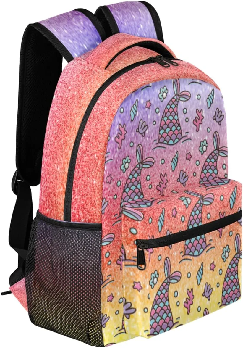 Cute Mermaid Tail Kids Backpack for Boys Ocean Seashell mermaid School Backpack Waterproof Travel Backpacks College School Business Laptop Backpacks Casual Daypack for Men