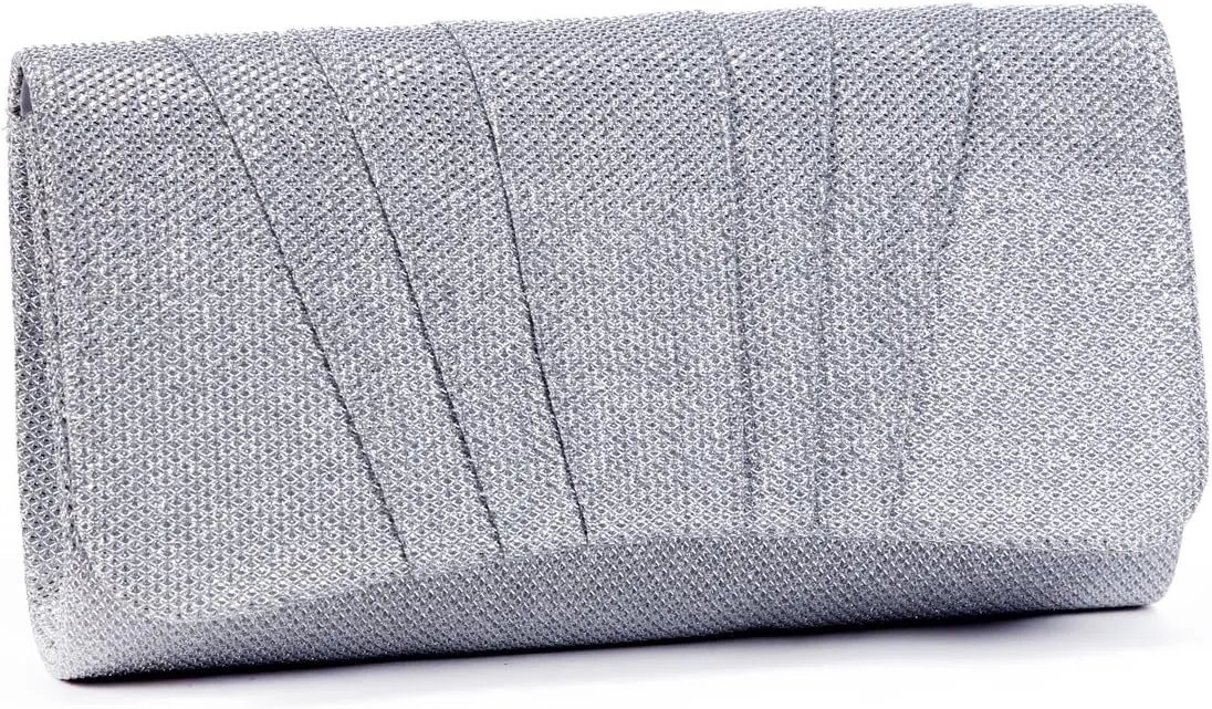 Damara Womens Perfectly Pleated Clutch Party bags,silver
