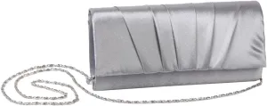 Damara Womens Satin Pleated Clutch Bag Wedding Bridal Prom Evening Handbag,Silver, Large