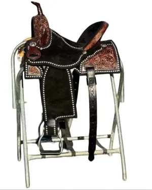 D&L SADDLERY Western Barrel Racing Wooden Tree Horse Saddles Handmade Leather Comfort for Horses Trail Equestrian Tooled Carved Horse Saddle Riding Size: 10-18 inches Seat, EW18