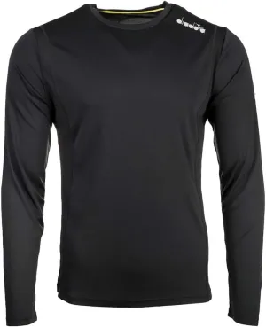 Diadora Mens Core Crew Neck Long Sleeve Athletic Running Casual Tops - Black