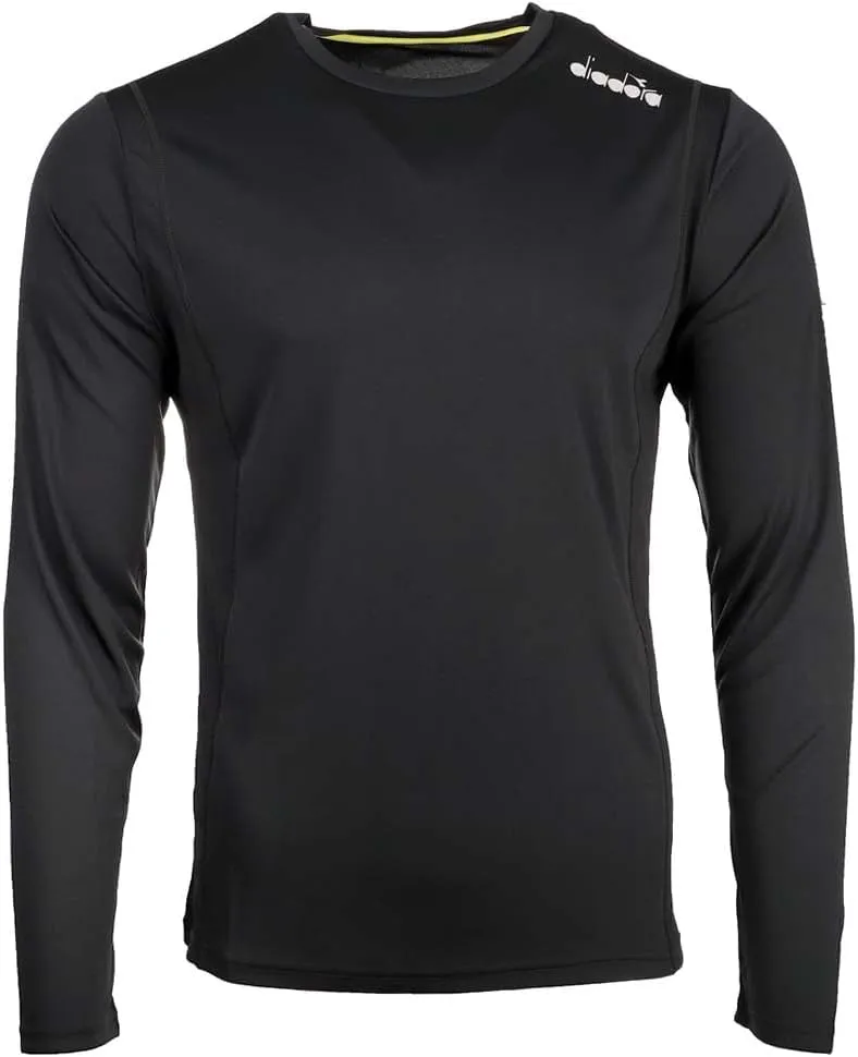 Diadora Mens Core Crew Neck Long Sleeve Athletic Running Casual Tops - Black