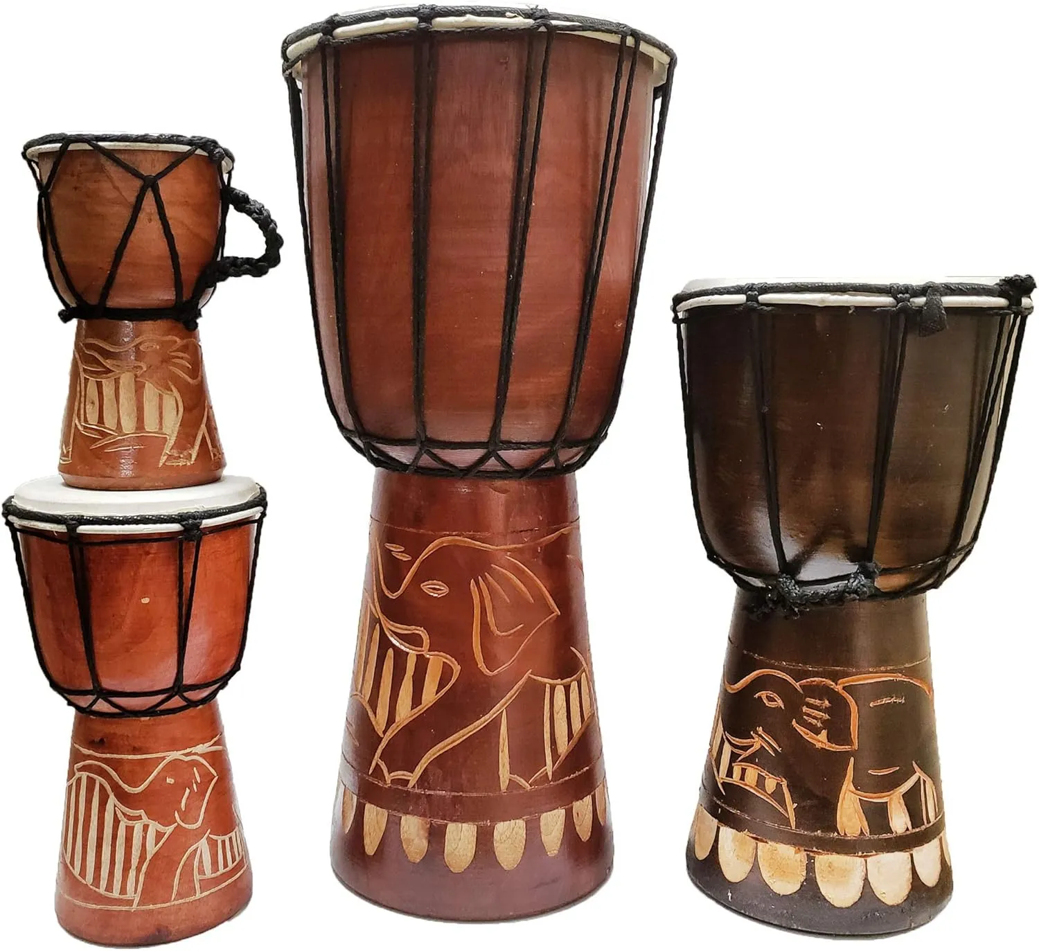 Djembe Drum Carved Bongo African inspired music also a unique gifting idea. Carver Abstract Elephant Giraffe Turtle. (6 Inch, Elephant)