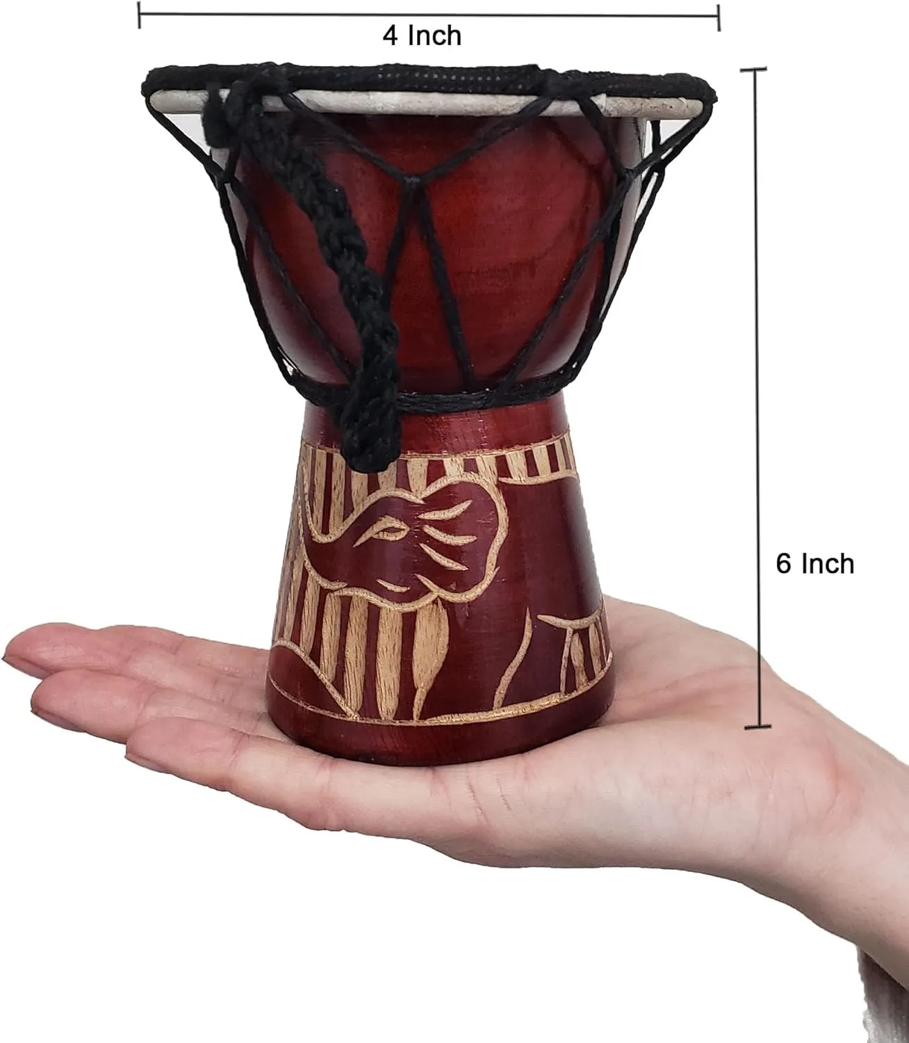 Djembe Drum Carved Bongo African inspired music also a unique gifting idea. Carver Abstract Elephant Giraffe Turtle. (6 Inch, Elephant)