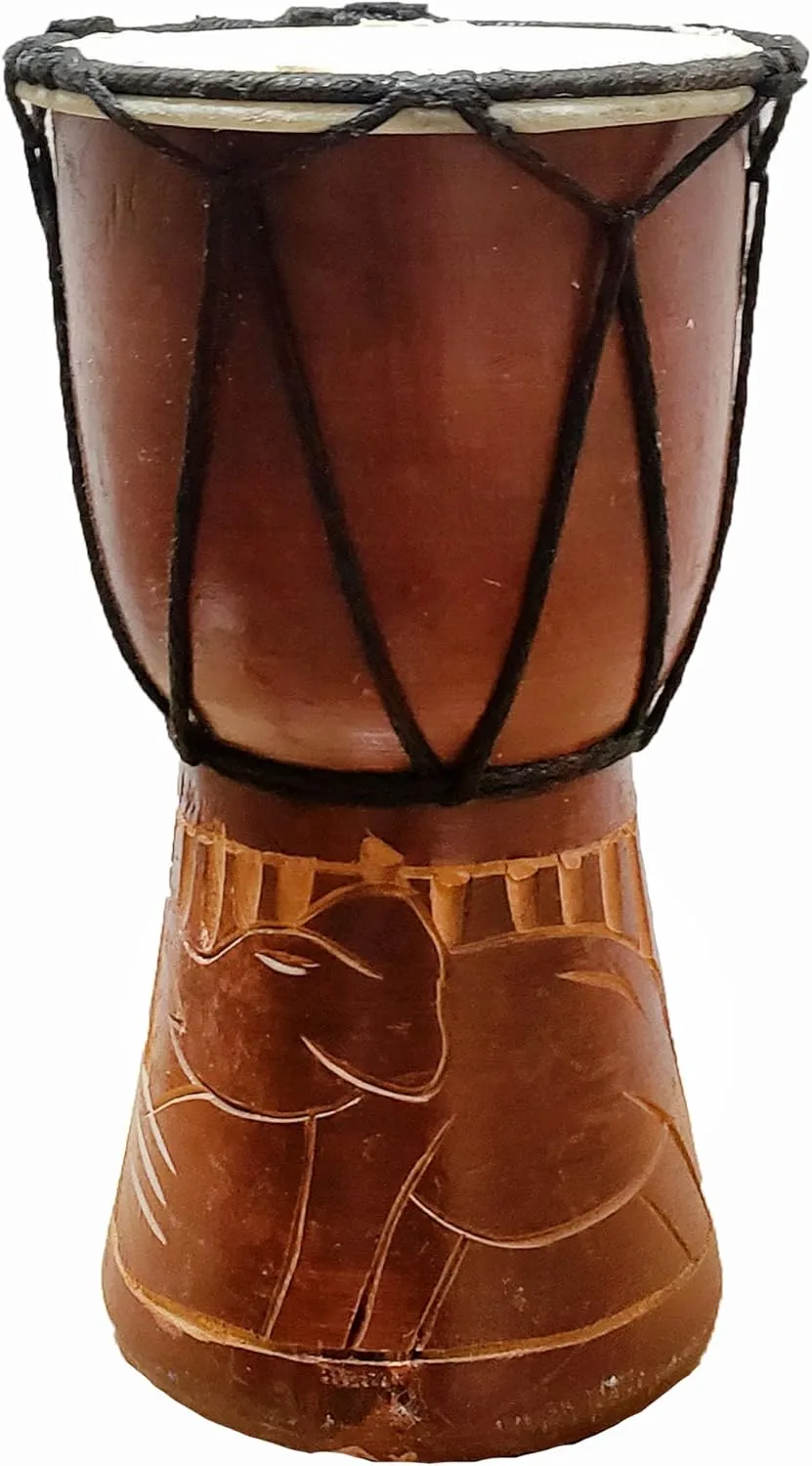 Djembe Drum Carved Bongo African inspired music also a unique gifting idea. Carver Abstract Elephant Giraffe Turtle. (6 Inch, Elephant)