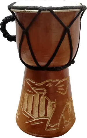 Djembe Drum Carved Bongo African inspired music also a unique gifting idea. Carver Abstract Elephant Giraffe Turtle. (6 Inch, Elephant)
