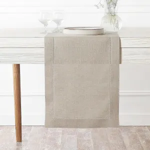 D'Moksha Homes Linen Table Runner 14 x 36 Inch - 100% European Flax Linen Classic Hemstitch Natural Table Runner - Machine Washable Farmhouse Table Runner for Summer