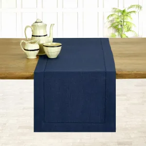 D'Moksha Homes Linen Table Runner 14 x 36 Inch - 100% Pure Linen Classic Hemstitch Navy Blue Table Runner - Machine Washable Farmhouse Table Runner for 4th of July