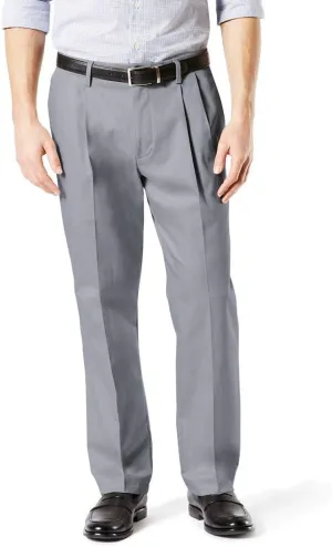 Dockers Men's Classic Fit Signature Khaki Lux Cotton Stretch Pants-Pleated (Regular and Big & Tall), Burma Grey, 44W x 29L