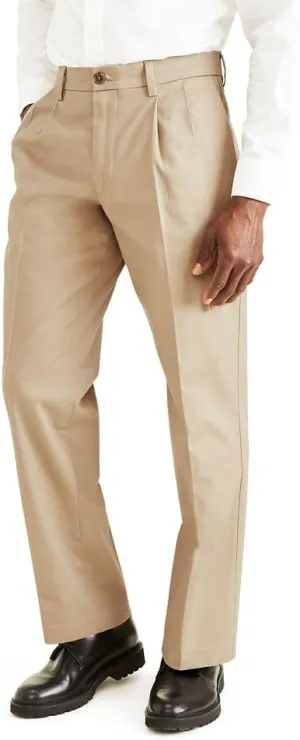 Dockers Men's Classic Fit Signature Khaki Lux Cotton Stretch Pants-Pleated (Regular and Big & Tall), Timberwolf, 38W x 30L