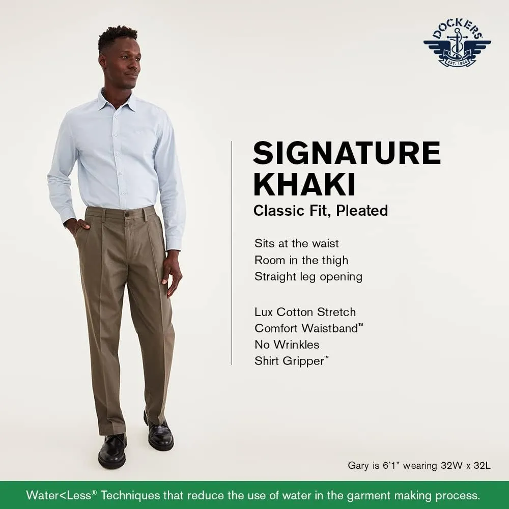 Dockers Men's Classic Fit Signature Lux Cotton Pleated Stretch Pants (Regular and Big & Tall)