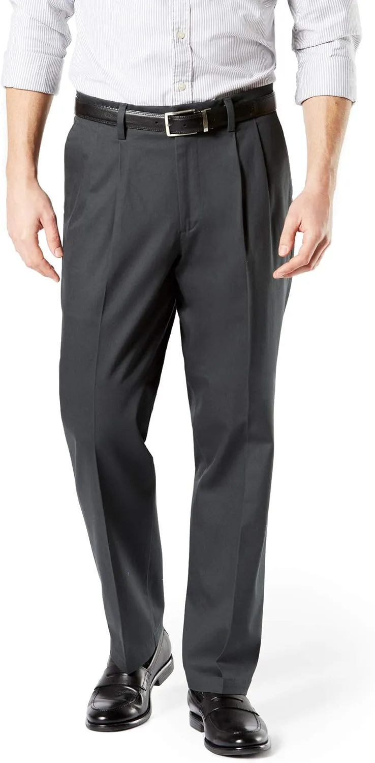 Dockers Men's Classic Fit Signature Lux Cotton Pleated Stretch Pants (Regular and Big & Tall)