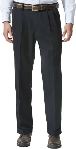 Dockers Men's Relaxed Fit Comfort Khaki Pants-Pleated, Navy, 40W x 30L