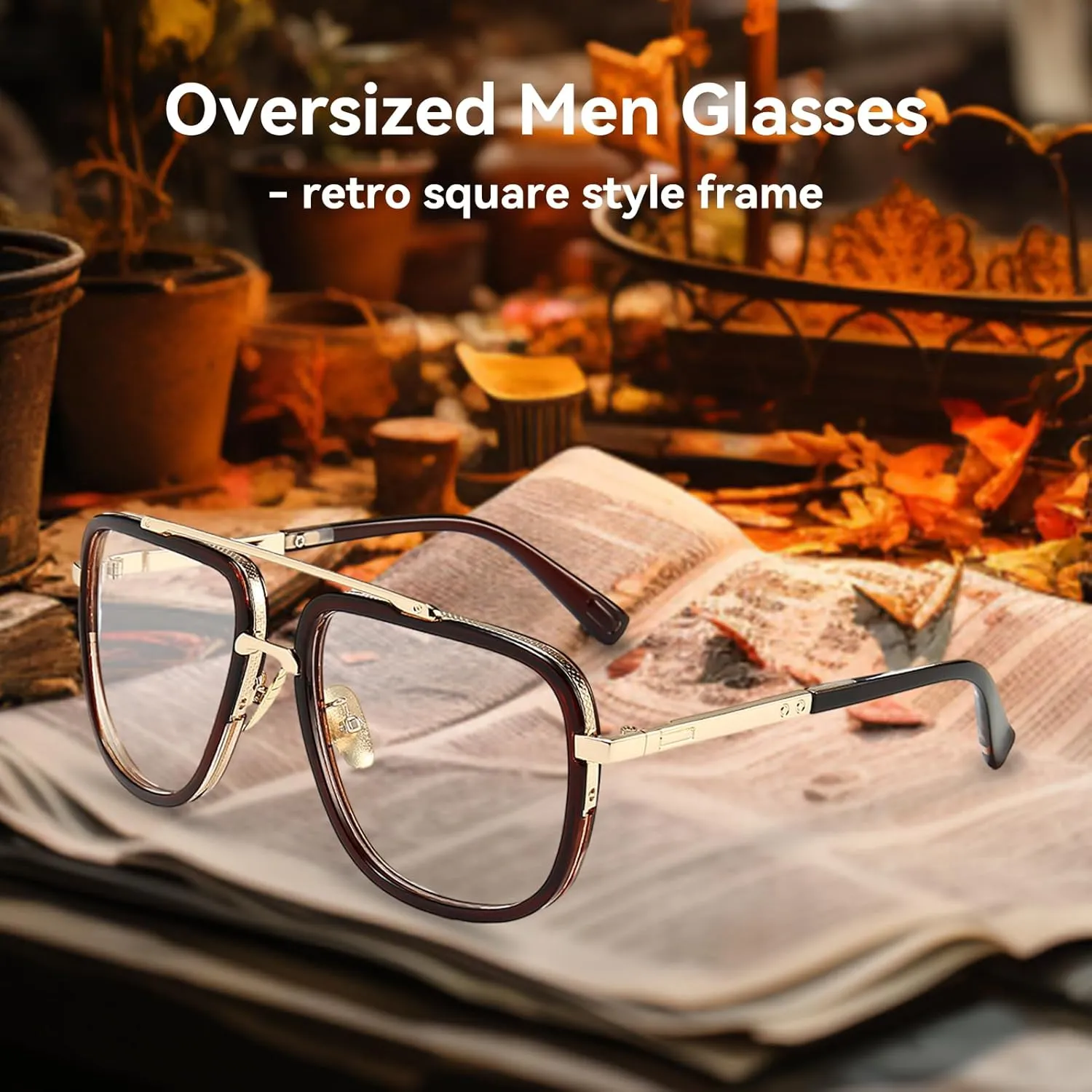 Dollger Oversized Square Aviator Sunglasses for Men Pilot Shades Gold Frame Retro Sun Glasses
