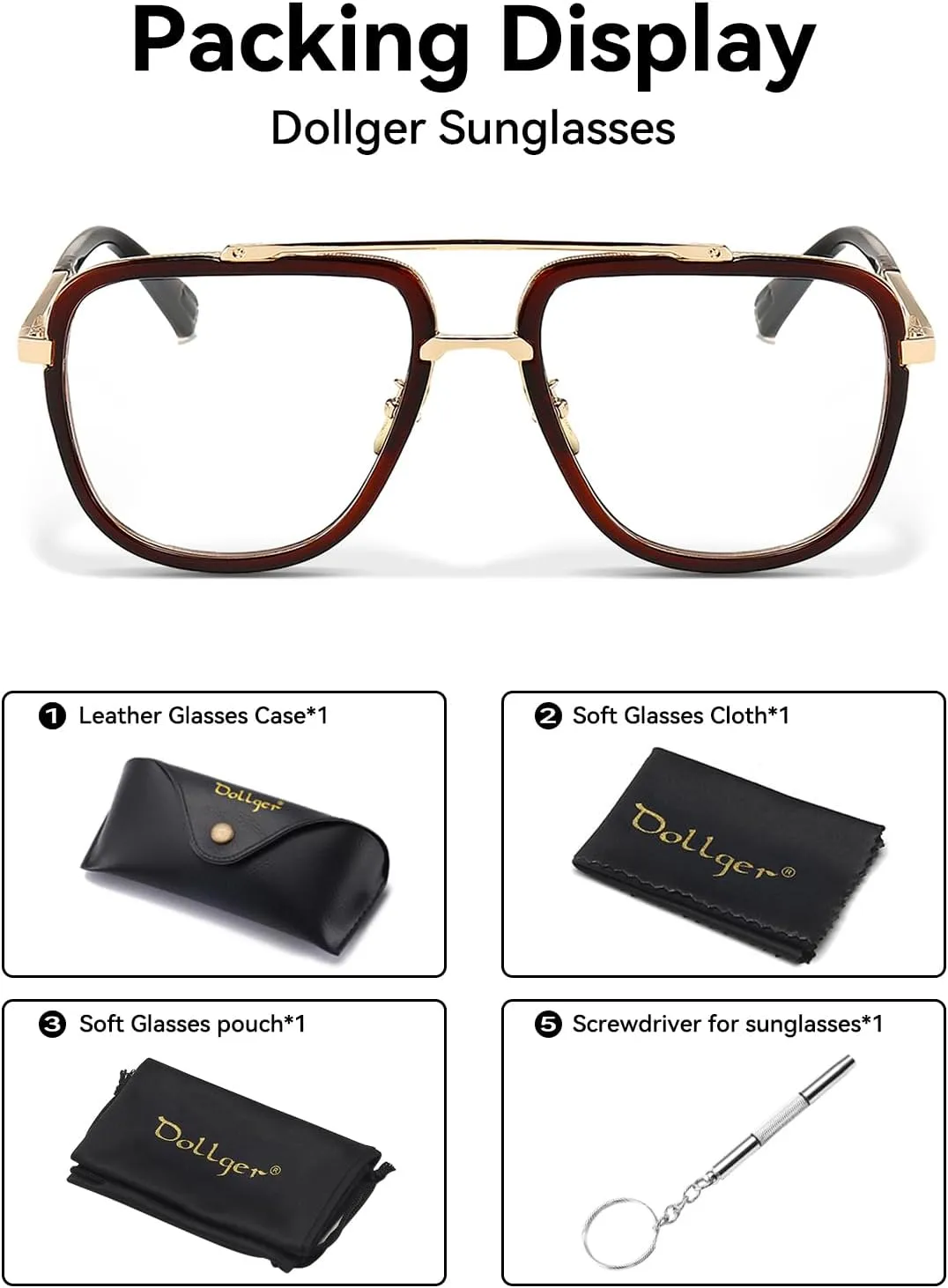 Dollger Oversized Square Aviator Sunglasses for Men Pilot Shades Gold Frame Retro Sun Glasses