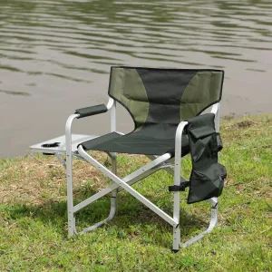 Dolonm 1-Piece Padded Folding Outdoor Chair with Side Table and Storage Pockets,Lightweight Oversized Directors Chair for Indoor, Outdoor Camping, Picnics Green